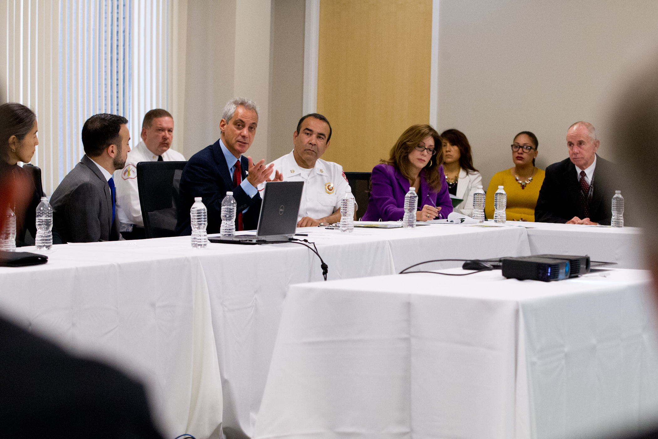 Mayor Emanuel meets with public health officials, cabinet members and hospital leaders on Ebola preparedness.