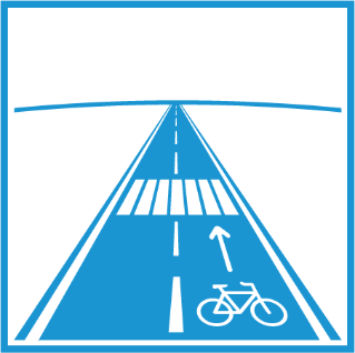 Graphic image of road with crosswalk and bike symbol on roadway