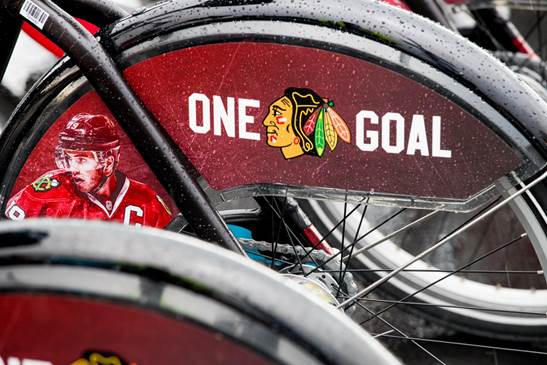 Each of the specially designed fenders feature the image of a Blackhawks player