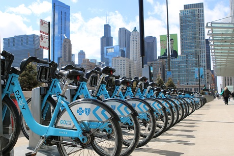 Photo of Divvy Bikes and City Skyline
