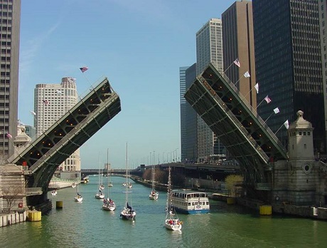 Photo of a lifted bridge